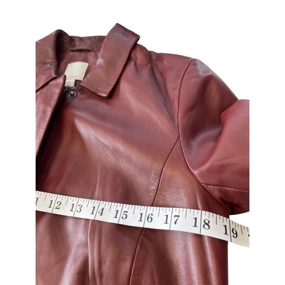 Vintage Halogen Womens Leather Coat Small S Burgundy Button-Up Jacket DH2 - Picture 4 of 7